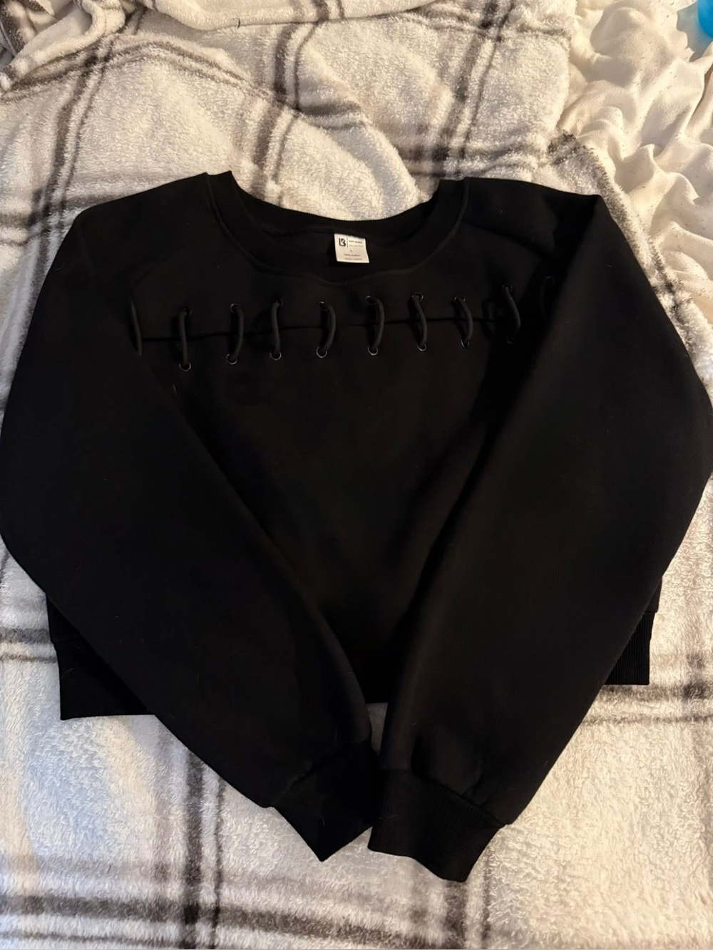 Black Lace-Up Crewneck Sweatshirt - Women's Top